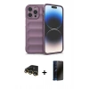 MARSİLYAN™- iPhone 14 Pro Kılıf Atlas Koleksiyonu - Siyah 3D Antistatik Hayalet Cam Ekran Koruyucu + Raze Metal Kamera Lens - GD