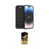 MARSİLYAN™- iPhone 14 Pro Kılıf Atlas Koleksiyonu - Siyah Buffer Cam Ekran Koruyucu