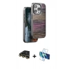 MARSİLYAN™- iPhone 14 Pro Kılıf Atlas Minimal Özel Seri - Siyah 3D Antistatik Cam Ekran Koruyucu + Raze Metal Kamera Lens - GD