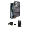 MARSİLYAN™- iPhone 14 Pro Kılıf Atlas Minimal Özel Seri - Siyah 3D Antistatik Hayalet Cam Ekran Koruyucu + Raze Metal Kamera Lens - GD