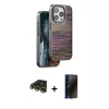 MARSİLYAN™- iPhone 14 Pro Kılıf Atlas Minimal Özel Seri - Siyah 3D Antistatik Hayalet Cam Ekran Koruyucu + Raze Metal Kamera Lens - GD