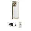 MARSİLYAN™- iPhone 14 Pro Kılıf Çekirdek Klasik Serisi - Şeffaf Pasifik Cam Ekran Koruyucu + Raze Metal Kamera Lens - GD