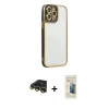 MARSİLYAN™- iPhone 14 Pro Kılıf Çekirdek Klasik Serisi - Siyah 6D Mat Seramik Hayalet Nano Ekran Koruyucu + Raze Metal Kamera Lens - GD