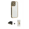 MARSİLYAN™- iPhone 14 Pro Kılıf Çekirdek Klasik Serisi - Siyah Mat Seramik Nano Ekran Koruyucu + Raze Metal Kamera Lens - GD