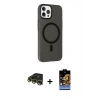 MARSİLYAN™- iPhone 14 Pro Kılıf Çekirdek Modern Prime - Siyah Buffer Hayalet Cam Ekran Koruyucu + Raze Metal Kamera Lens - GD