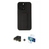 MARSİLYAN™- iPhone 14 Pro Kılıf Çekirdek Yansıma - Siyah 3D Antistatik Cam Ekran Koruyucu + Raze Metal Kamera Lens - GD