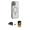 MARSİLYAN™- iPhone 14 Pro Kılıf Doruk Minimal - Siyah Buffer Cam Ekran Koruyucu + Raze Metal Kamera Lens - GD