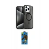 MARSİLYAN™- iPhone 14 Pro Kılıf Eksen Doku Koleksiyonu - Siyah 18D Cam Ekran Koruyucu