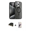 MARSİLYAN™- iPhone 14 Pro Kılıf Eksen Doku Koleksiyonu - Siyah Bilvis 3D Mat Cam Ekran Koruyucu + Gold Raze Metal Kamera Lens