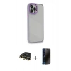 MARSİLYAN™- iPhone 14 Pro Kılıf Eksen Doku Prime - Siyah 3D Antistatik Hayalet Cam Ekran Koruyucu + Raze Metal Kamera Lens - GD