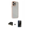 MARSİLYAN™- iPhone 14 Pro Kılıf Eksen Doku Prime - Siyah 3D Antistatik Hayalet Cam Ekran Koruyucu + Raze Metal Kamera Lens - GD