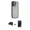 MARSİLYAN™- iPhone 14 Pro Kılıf Eksen Doku Prime - Siyah 3D Antistatik Hayalet Cam Ekran Koruyucu + Raze Metal Kamera Lens - GD