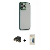 MARSİLYAN™- iPhone 14 Pro Kılıf Eksen Doku Prime - Siyah 6D Mat Seramik Hayalet Nano Ekran Koruyucu + Gold Raze Metal Kamera Lens