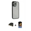 MARSİLYAN™- iPhone 14 Pro Kılıf Eksen Doku Prime - Siyah Buffer Hayalet Cam Ekran Koruyucu + Raze Metal Kamera Lens - GD