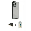 MARSİLYAN™- iPhone 14 Pro Kılıf Eksen Doku Prime - Siyah Polymer Nano Ekran Koruyucu + Raze Metal Kamera Lens - GD