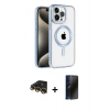 MARSİLYAN™- iPhone 14 Pro Kılıf Eksen Form Koleksiyonu - Siyah 3D Antistatik Hayalet Cam Ekran Koruyucu + Raze Metal Kamera Lens - GD