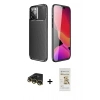 MARSİLYAN™- iPhone 14 Pro Kılıf Eksen Form Prime - Siyah Mat Seramik Nano Ekran Koruyucu + Raze Metal Kamera Lens - GD