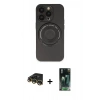 MARSİLYAN™- iPhone 14 Pro Kılıf Eksen Klasik Prime - Siyah 360 Mat Full Body Arka Koruyucu + Gold Raze Metal Kamera Lens