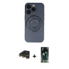 MARSİLYAN™- iPhone 14 Pro Kılıf Eksen Klasik Prime - Siyah 360 Mat Full Body Arka Koruyucu + Gold Raze Metal Kamera Lens