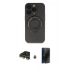 MARSİLYAN™- iPhone 14 Pro Kılıf Eksen Klasik Prime - Siyah 3D Antistatik Hayalet Cam Ekran Koruyucu + Raze Metal Kamera Lens - GD