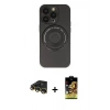 MARSİLYAN™- iPhone 14 Pro Kılıf Eksen Klasik Prime - Siyah Buffer Cam Ekran Koruyucu + Raze Metal Kamera Lens - GD