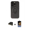 MARSİLYAN™- iPhone 14 Pro Kılıf Eksen Klasik Prime - Siyah Buffer Hayalet Cam Ekran Koruyucu + Raze Metal Kamera Lens - GD