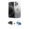 MARSİLYAN™- iPhone 14 Pro Kılıf Eksen Minimal Özel Seri - Siyah 3D Antistatik Cam Ekran Koruyucu + Raze Metal Kamera Lens - GD