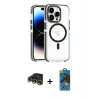 MARSİLYAN™- iPhone 14 Pro Kılıf Kozmos Doku Koleksiyonu - Siyah 18D Cam Ekran Koruyucu + Raze Metal Kamera Lens - GD