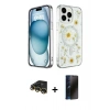 MARSİLYAN™- iPhone 14 Pro Kılıf Kozmos Doku - Siyah 3D Antistatik Hayalet Cam Ekran Koruyucu + Raze Metal Kamera Lens - GD
