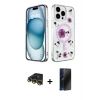 MARSİLYAN™- iPhone 14 Pro Kılıf Kozmos Doku - Siyah 3D Antistatik Hayalet Cam Ekran Koruyucu + Raze Metal Kamera Lens - GD