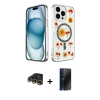 MARSİLYAN™- iPhone 14 Pro Kılıf Kozmos Doku - Siyah 3D Antistatik Hayalet Cam Ekran Koruyucu + Raze Metal Kamera Lens - GD