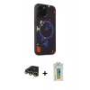 MARSİLYAN™- iPhone 14 Pro Kılıf Kozmos Doku - Siyah Polymer Nano Ekran Koruyucu + Raze Metal Kamera Lens - GD