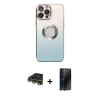 MARSİLYAN™- iPhone 14 Pro Kılıf Kutup Yansıma Özel Seri - Siyah 3D Antistatik Hayalet Cam Ekran Koruyucu + Raze Metal Kamera Lens - GD
