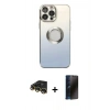MARSİLYAN™- iPhone 14 Pro Kılıf Kutup Yansıma Özel Seri - Siyah 3D Antistatik Hayalet Cam Ekran Koruyucu + Raze Metal Kamera Lens - GD