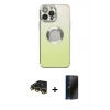 MARSİLYAN™- iPhone 14 Pro Kılıf Kutup Yansıma Özel Seri - Siyah 3D Antistatik Hayalet Cam Ekran Koruyucu + Raze Metal Kamera Lens - GD
