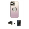 MARSİLYAN™- iPhone 14 Pro Kılıf Kutup Yansıma Özel Seri - Siyah 3D Antistatik Hayalet Cam Ekran Koruyucu + Raze Metal Kamera Lens - GD