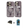 MARSİLYAN™- iPhone 14 Pro Kılıf Nova Doku Koleksiyonu - Siyah 18D Cam Ekran Koruyucu + Raze Metal Kamera Lens - GD
