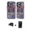 MARSİLYAN™- iPhone 14 Pro Kılıf Nova Doku Koleksiyonu - Siyah 3D Antistatik Hayalet Cam Ekran Koruyucu + Gold Raze Metal Kamera Lens
