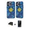 MARSİLYAN™- iPhone 14 Pro Kılıf Nova Doku Koleksiyonu - Siyah 3D Antistatik Hayalet Cam Ekran Koruyucu + Gold Raze Metal Kamera Lens