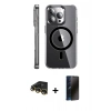 MARSİLYAN™- iPhone 14 Pro Kılıf Nova Doku - Siyah 3D Antistatik Hayalet Cam Ekran Koruyucu + Raze Metal Kamera Lens - GD