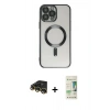 MARSİLYAN™- iPhone 14 Pro Kılıf Nova Işık Özel Seri - Siyah 20D Premium Cam Ekran Koruyucu + Raze Metal Kamera Lens - GD