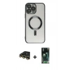 MARSİLYAN™- iPhone 14 Pro Kılıf Nova Işık Özel Seri - Siyah 360 Mat Full Body Arka Koruyucu + Raze Metal Kamera Lens - GD