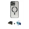 MARSİLYAN™- iPhone 14 Pro Kılıf Nova Işık Özel Seri - Siyah 3D Antistatik Cam Ekran Koruyucu + Raze Metal Kamera Lens - GD