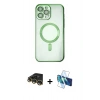 MARSİLYAN™- iPhone 14 Pro Kılıf Nova Işık Özel Seri - Siyah 3D Antistatik Cam Ekran Koruyucu + Raze Metal Kamera Lens - GD