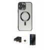 MARSİLYAN™- iPhone 14 Pro Kılıf Nova Işık Özel Seri - Siyah 3D Antistatik Hayalet Cam Ekran Koruyucu + Raze Metal Kamera Lens - GD