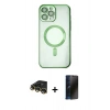 MARSİLYAN™- iPhone 14 Pro Kılıf Nova Işık Özel Seri - Siyah 3D Antistatik Hayalet Cam Ekran Koruyucu + Raze Metal Kamera Lens - GD