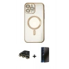 MARSİLYAN™- iPhone 14 Pro Kılıf Nova Işık Özel Seri - Siyah 3D Antistatik Hayalet Cam Ekran Koruyucu + Raze Metal Kamera Lens - GD