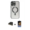 MARSİLYAN™- iPhone 14 Pro Kılıf Nova Işık Özel Seri - Siyah Buffer Hayalet Cam Ekran Koruyucu + Raze Metal Kamera Lens - GD