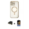 MARSİLYAN™- iPhone 14 Pro Kılıf Nova Işık Özel Seri - Siyah Buffer Hayalet Cam Ekran Koruyucu + Raze Metal Kamera Lens - GD