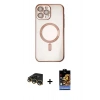 MARSİLYAN™- iPhone 14 Pro Kılıf Nova Işık Özel Seri - Siyah Buffer Hayalet Cam Ekran Koruyucu + Raze Metal Kamera Lens - GD
